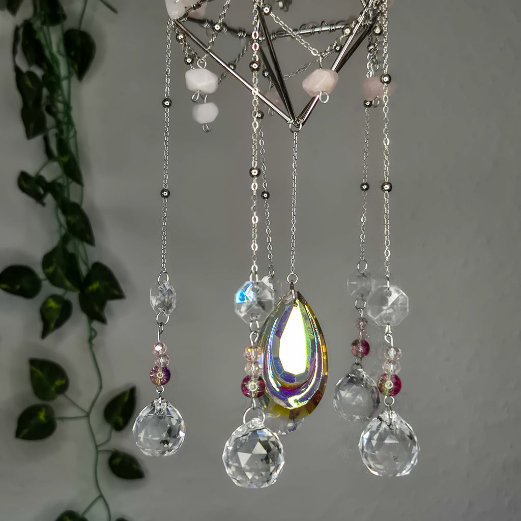 Muttertag - Rosequarz Flower - Sonnenfänger - Geometrisch - Silber