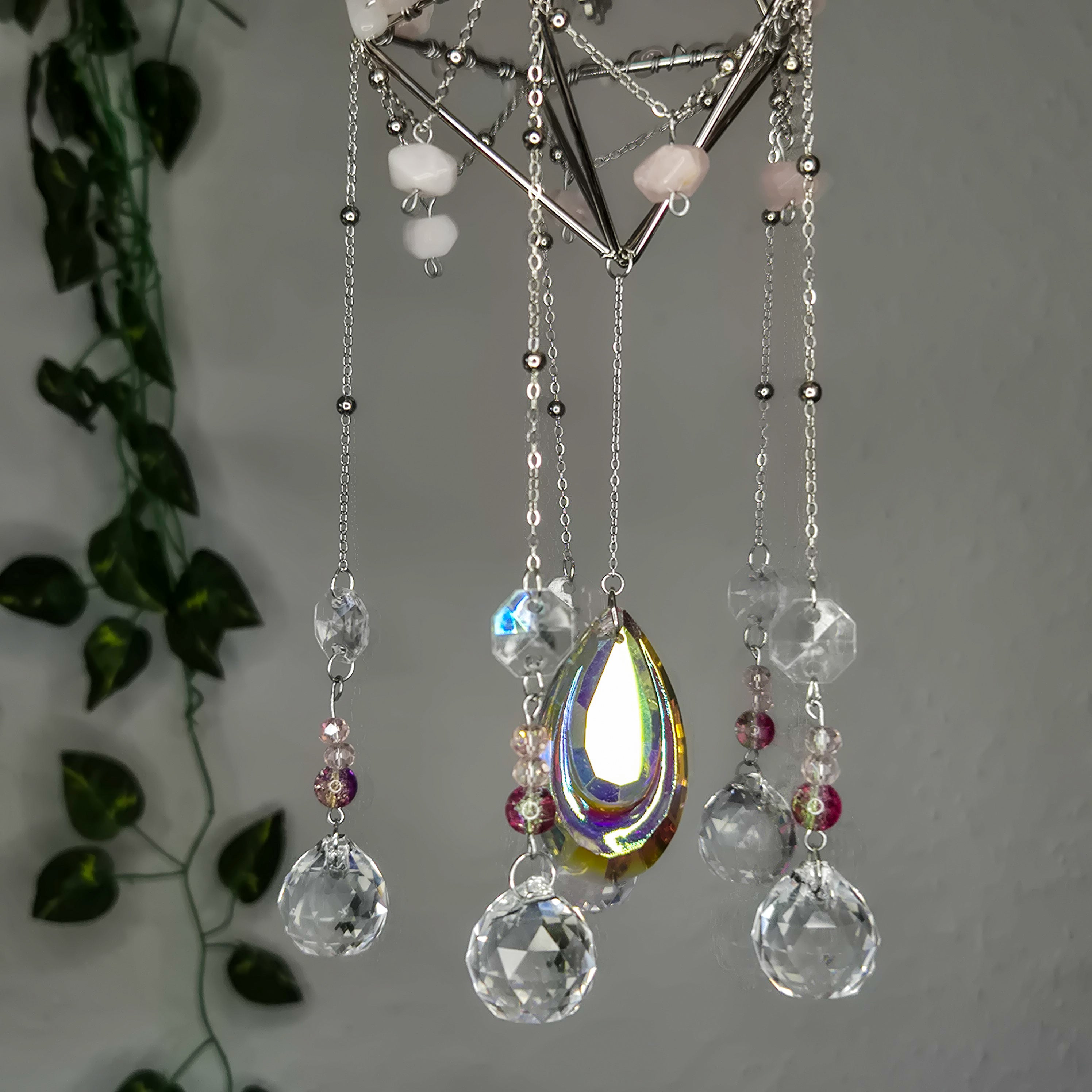 Muttertag - Rosequarz Flower - Sonnenfänger - Geometrisch - Silber